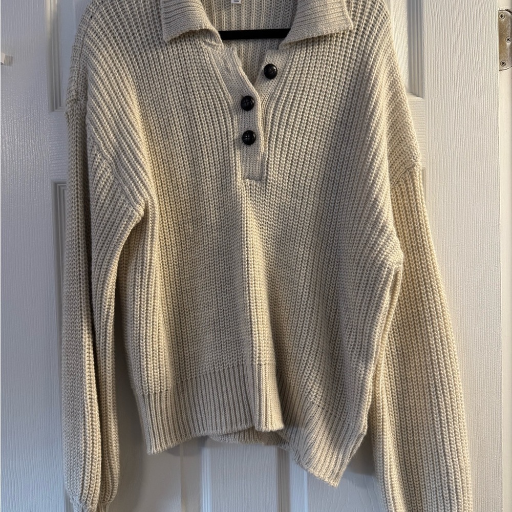 BB Dakota Cream V-Neck Sweater with Button Accents